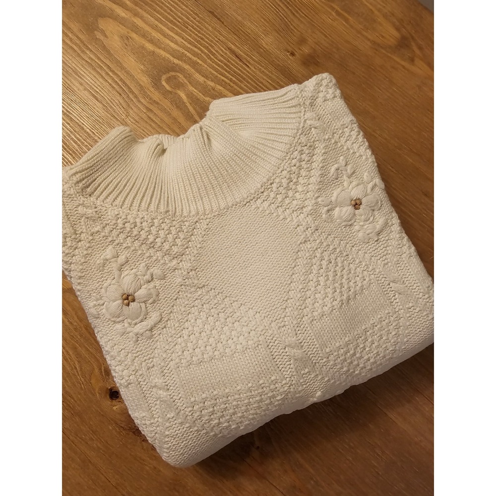 Boundary Wear Chunky Knit Sweater White Women Size M Fisherman